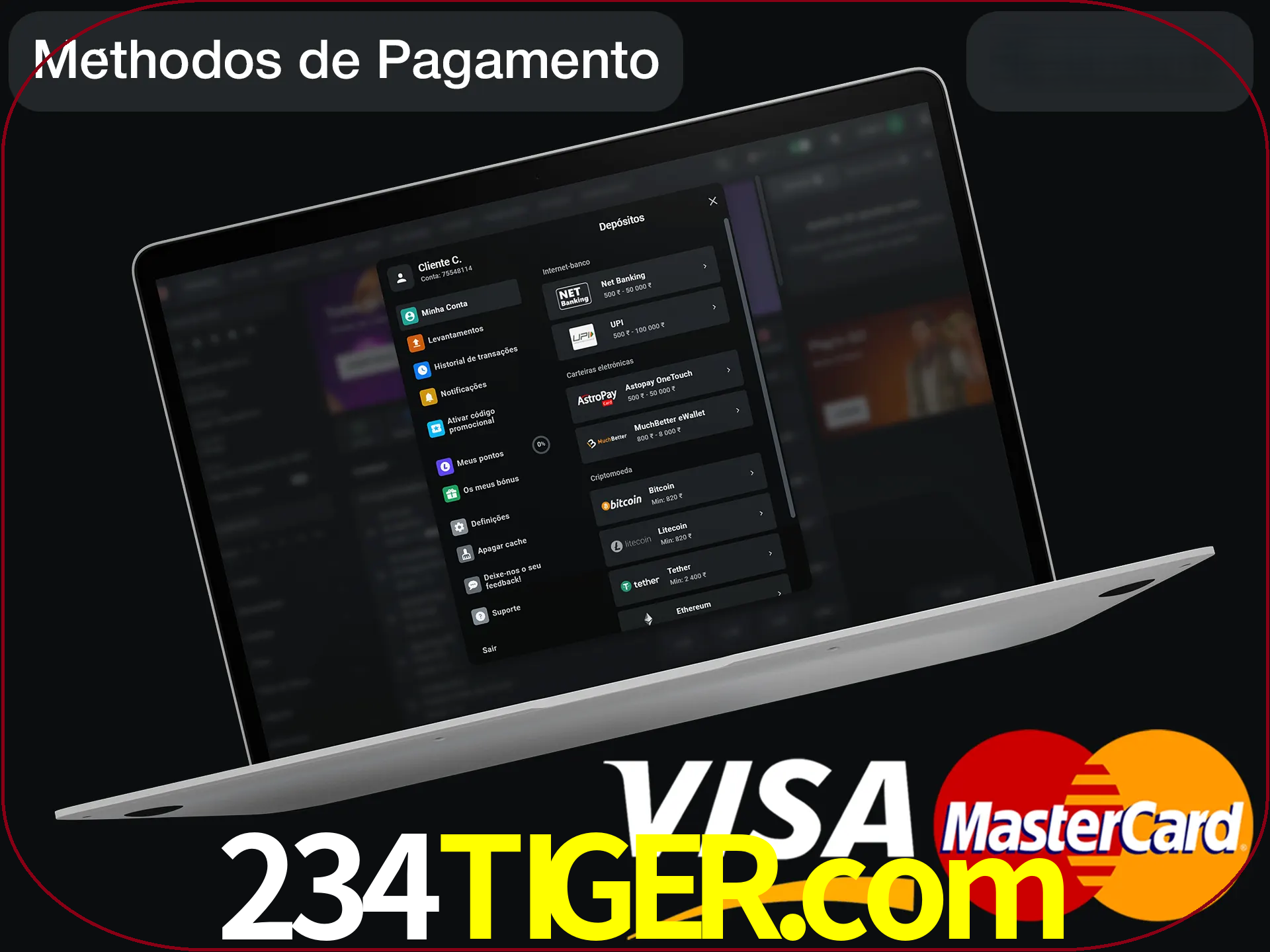 Use seu método de depósito preferido.